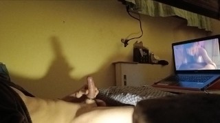 jerking out strong shooting load  watching porn joi bbc