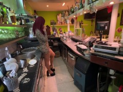 bartender surprised by the customer while watching a porn video and touching himself -Full video 1/16