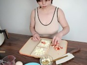 Preview 5 of Sexy busty beauty makes strawberry toast in air fryer