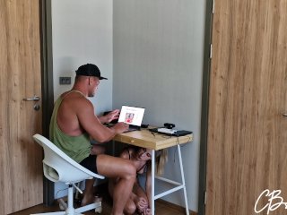 My girlfriend gave me a surprise by blowing me under the table and spreading her ass for my big dick screenshot number 0