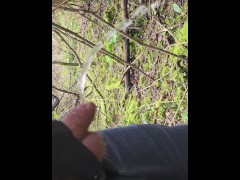 Pissing near caravand and mushrooms