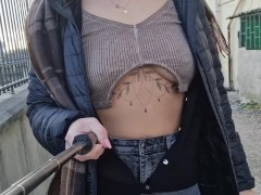 I walk around Naples and flash my tits, the nipples sticking out from the cold