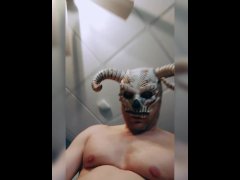 Man Wears Mask destroys sex toys