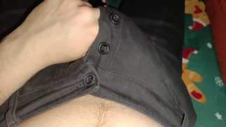 Cum onto my black buttoned tight jeans while snowfall outside ❄️⚕️💧
