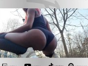 Preview 3 of Slutty Ebony shakes ass and shows her holes in forest near public bridge