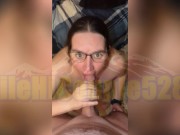 Preview 5 of Geeky amateur nerd-girl in glasses sucks pierced cock and gets a facial | MileHiCouple5280