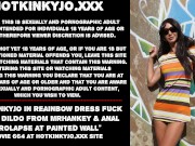 Preview 1 of Hotkinkyjo in reainbow dress fuck large dildo from mrhankey & anal prolapse at painted wall