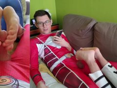 The red ranger gets a footjob