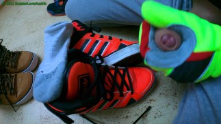 2 Cumshots on Orange Adidas Spacediver