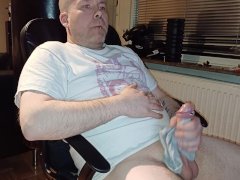 Daddy uses your panties to stroke his pierced cock and cum