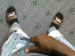 AFRICAN BOY IN PANTS RUBBING HIS COCK HARD UNTIL WET