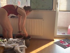 Horny Housewife in Red Bodysuit - Screenshot 11 of 16 - Housekeeping