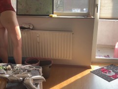 Horny Housewife in Red Bodysuit