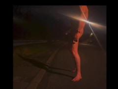 Edging naked outside my car naked, cum eventually