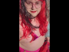 Chubby Trans exposed in tiny bikini at beach!