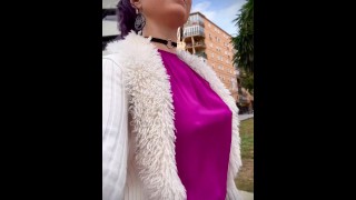 Bouncing Boob and hard pokies as I walk Braless to the coffee shop