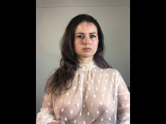 Braless at work in a sheer top, the boss doesn’t mind.