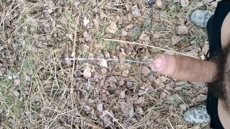Slow motion Two big cumshots public- uncut hairy thick cock