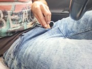 Preview 1 of Sexy guy touching his big cock in the car with people passing by and watching - almost caught