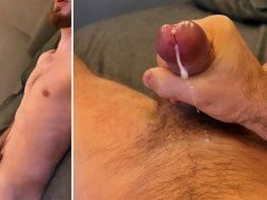 Muscular MAN moans while jerking his SENSITIVE cock! Morning work-out