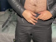 Preview 1 of Jerkin off in my leather jacket