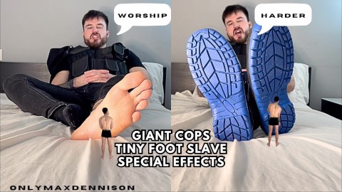 Polícia gigante escrava de pés minúsculos "efeitos especiais"