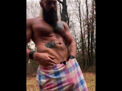 Lumbersnack stroking his cock outside