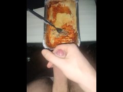 cumming on the lasagna