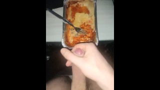 cumming on the lasagna