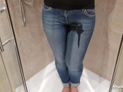 Preview 3 of Pee in jeans and leggings, Peeing through clothes