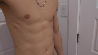 Naked guy getting hard masturbating