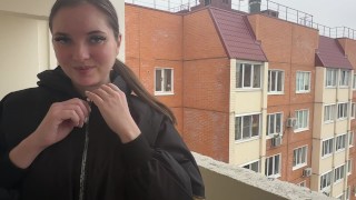 Sucking on balcony and fucking at home with my BF