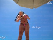 Preview 1 of Sunny day, doing what I love most: Showing off in my micro bikinis on the beach. pussy keeps jumping