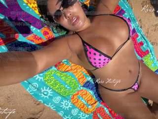 Sunny day, doing what I love most: Showing off in my micro bikinis on the beach. pussy keeps jumping