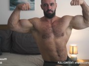 Preview 2 of Horny muscular guy jerks hard cock and cum after flexing his big muscles