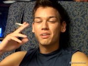 Preview 2 of Skinny Latino Jordan smoking while wanking his cock solo