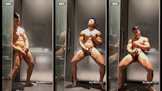 Horny and cumming in the locker room shower