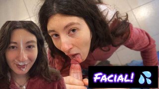 Hot brunette sucks cock and gets a facial. 💦