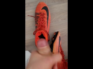 Cute Soccer Boy is Wanking, Sniffing Soccer Shoes and Cums on Nike Shoes