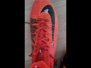 Cute Soccer Boy is Wanking, Sniffing Soccer Shoes and Cums on Nike Shoes