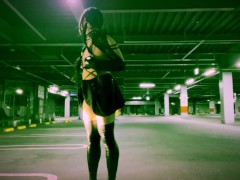 transgirl walks with a long dildo