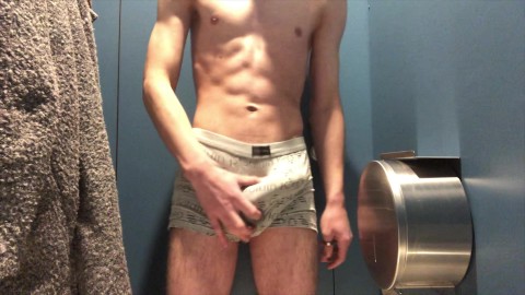 young guy masturbates in the toilet with a big dick