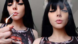 Goth Girl Smoking a cigarette and watching you from above (full vid on my ManyVids/0nlyfans)