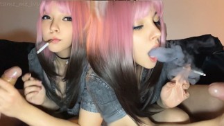 Cute Egirl Babe Smoking and Giving Stepdad a handjob (full vid on my ManyVids/0nlyfans)