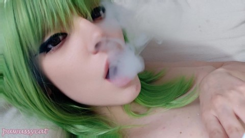 Green Anime Girl Smoking CLOSE UP (full vid on my 0nlyfans/ManyVids)