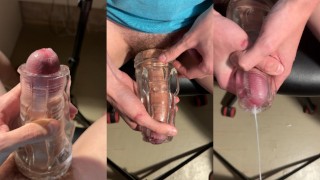 4K POV Twink napíná nový masturbační rukáv se svým obřím penisem a vystříkne jako z kanónu