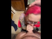 Preview 3 of BBW stepmom MILF sucks dick and gets a facial in return cum shot his POV