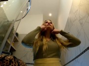 Preview 1 of Hot New Sexy Blonde Wife changes panties in the Bathroom