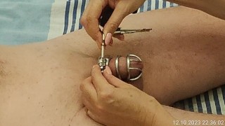 Crazy cum in cage after 2 months of chastity