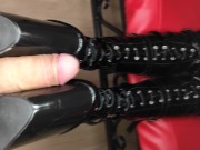 Preview 6 of Cum on Boots, FootJob POV, Latex